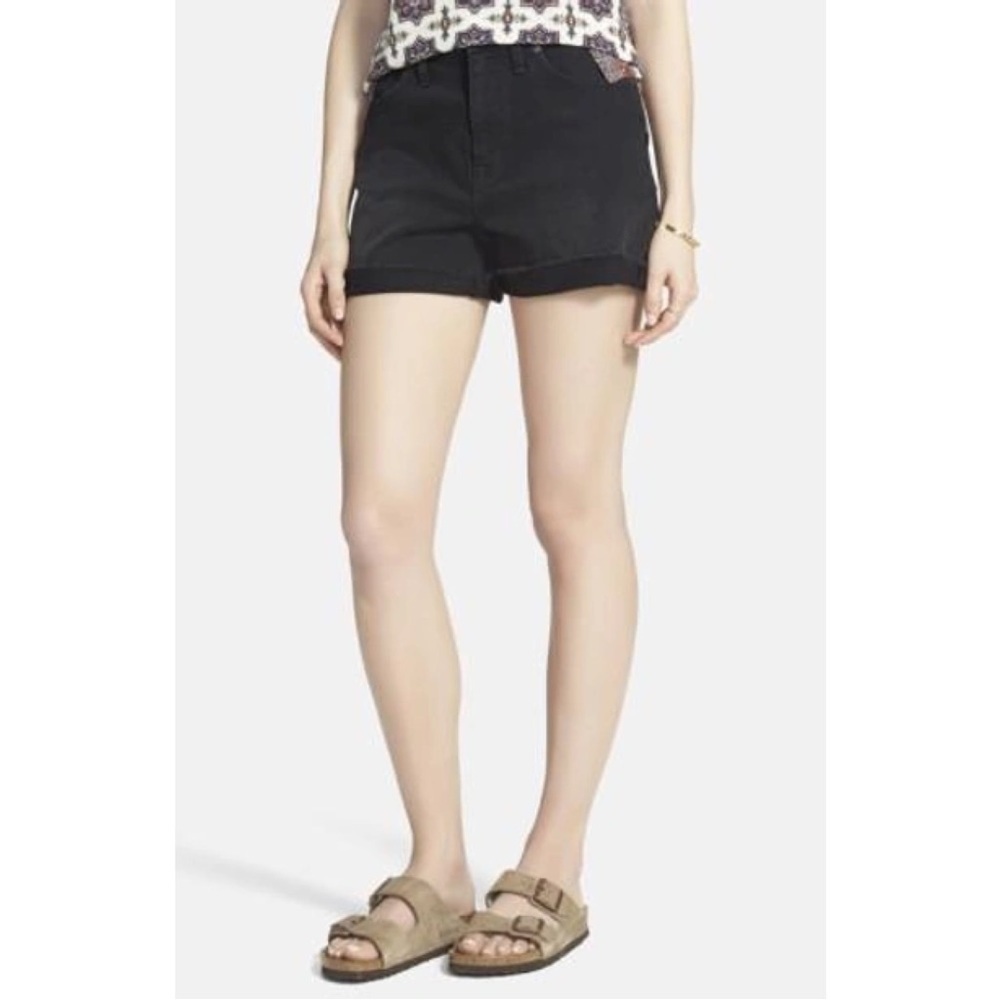 Madewell Washed Black Cuffed Raw Hem High Rise Denim Shorts